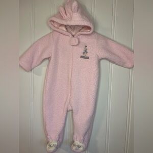 Plush Pink Hooded Baby One-Piece with Bunny Patch